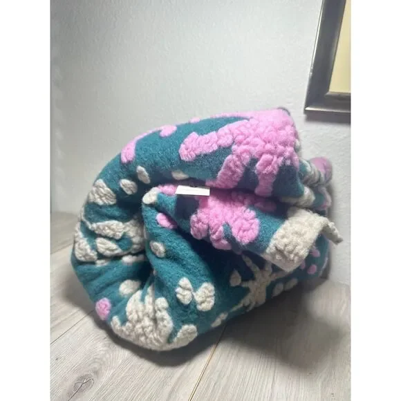 NEW Anthropologie Wool Blanket Throw ITALY Floral Boho Bright Large Green Pink